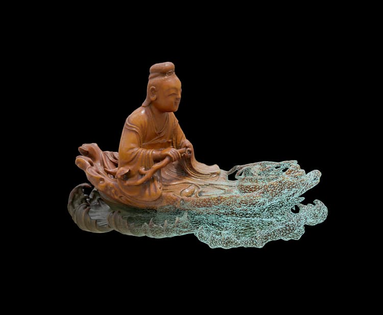 Artistic rendering of the digitally constructed 3-D model for Figure of Daoist Immortal He Xiangu, 1700s